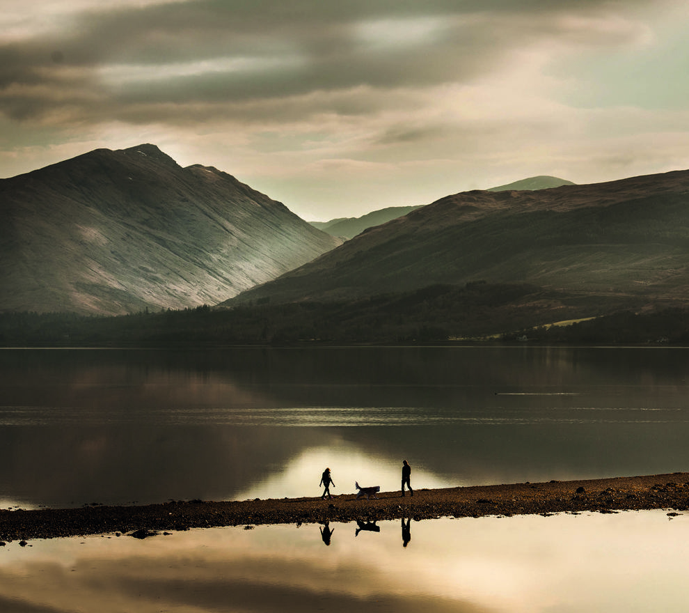 Scenic view of Loch Fyne with mountains in the background near Inveraray, West Coast Scotland, close to luxury hotels and spa hotels near Loch Lomond. ?? ''